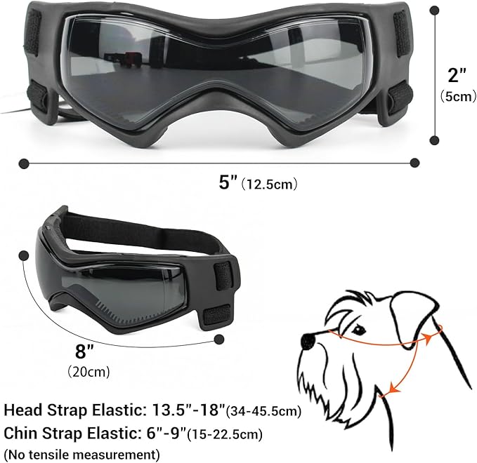 Dog Goggles Medium Breed, Small Dog Sunglasses Anti-UV Goggles for Pet Eyes Protection, Adjustable Straps, Black M