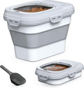 Dog Food Storage Container Small, 10-13lbs Collapsible Dog Cat Food Containers with Airtight Clear Flip-top and Pet Food Scoop, Pet Food Storage Container Bin for Dog Cat Bird Other Pets Grey