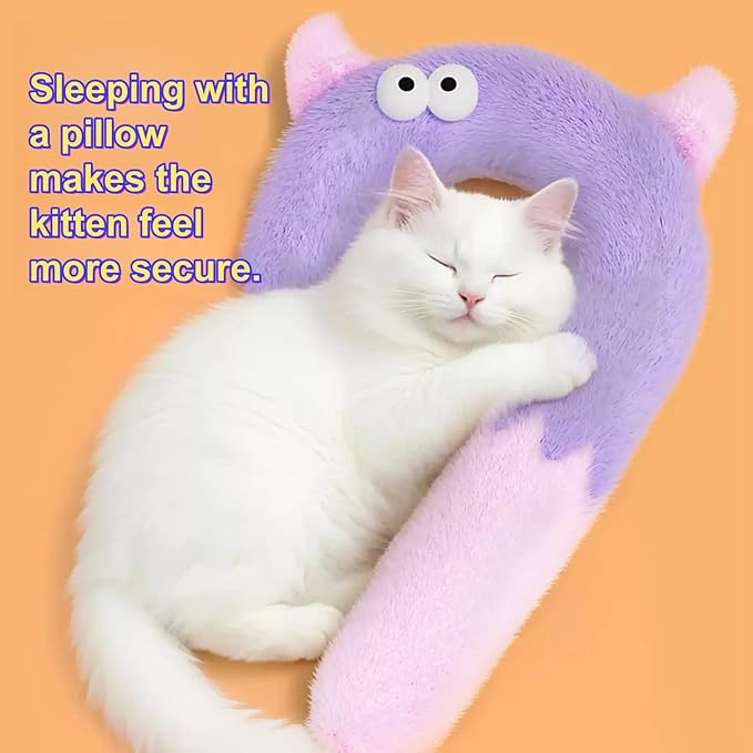 Pet Pillow for Small Medium Dogs Cats, Soft Neck Calming Washable Sleep Pillow for Better Sleep, Reduces Anxiety (Purple Monster)