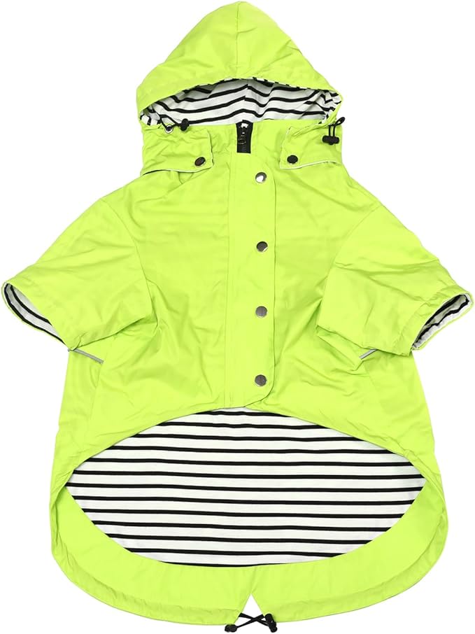 Morezi Dog Zip Up Raincoat with Reflective Buttons, Rain/Water Resistant, Adjustable Drawstring, Removable Hood, Raincoats with Legs 8lbs to 80lbs Available Light Green S