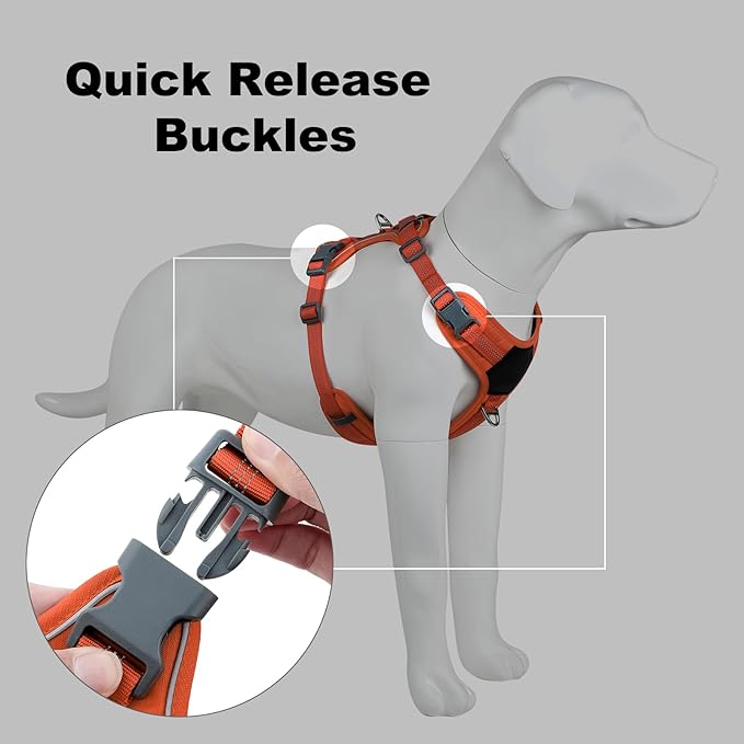 Plutus Pet No Pull Dog Harness, Release at Neck, Soft Padded, Reflective Adjustable Dog Vest Harness for Small, Medium, Large Dogs(Orange, S)