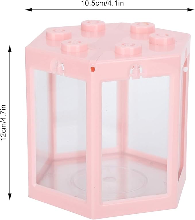 Small Betta Fish Tank, Hex Shape Portable Mini Aquarium Tank, Fish Tank Starter Kits Fish Bowl Aquarium Starter Kits for Turtle Reptile Shrimp Moss Crab Insects Habitat as Decoration(Pink)
