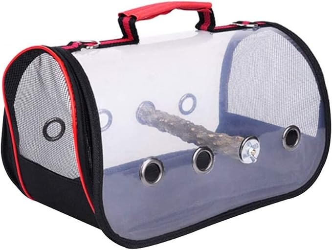 qiuqiu Bird Carrier Bag, Multifunctional, for Pets, Parrots, Cage, Light, Portable, with Shoulder Strap, Breathable, Double Zipper, Outdoor, Camping, Transparent-Red