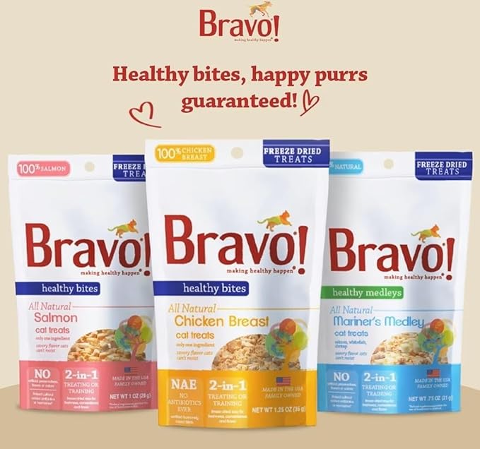 Bravo! Healthy Bites Single Ingredient Freeze Dried Raw Cat Treats, Chicken Breast, 1.5 Ounce, High Protein, Grain Free, Gluten Free