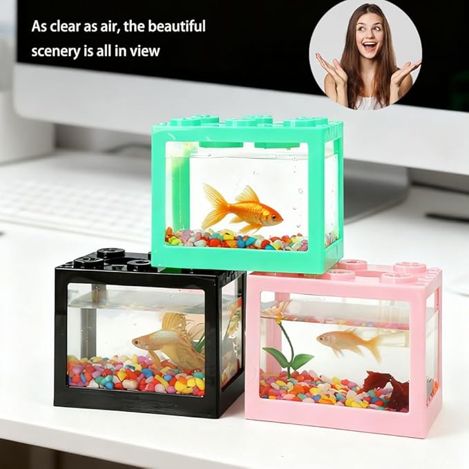 Small Betta Fish Tank,Mini Fish Tank Aquarium Tank Kit,Desktop Stackable Cube Tank for Sea Monkey Shrimp Moss Balls Insects (Building Block Fish Tank 4 PCS)