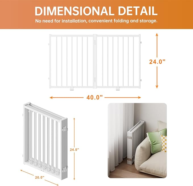 Full Metal Freestanding Gate with Door, 24'' Height Foldable Pet Dog Fence for Indoor & Outdoor, 2 Panels Extra Wide Free Standing Small Dog Gates for Doorways,House,Stairs,Porch,Deck,Yard