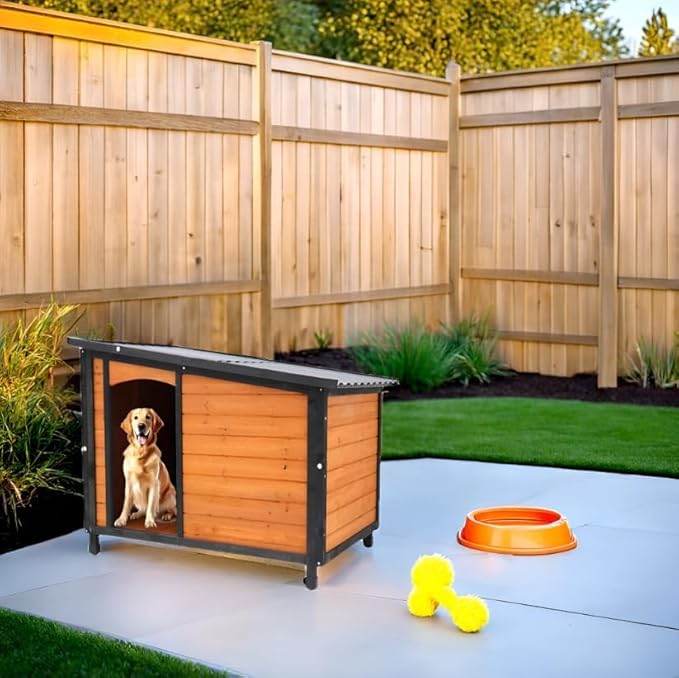 45.7" Extra Large Dog House Outdoor Weatherproof PVC sloped Roof Dog House Indoor Wooden Dog Houses for Large Dogs Outside Thickened Base Plate Winter Dog Kennel
