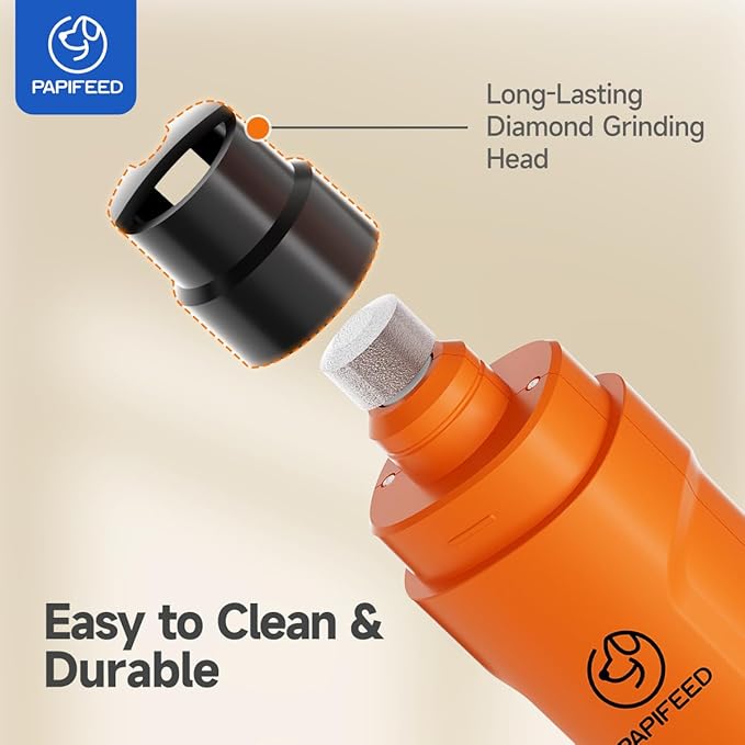PAPIFEED Dog Nail Grinder with LED Light, Ultra Quiet 3-Speed Electric Nail File for Small Medium Large Dogs & Cats, Rechargeable Pet Nail Grinder with Trimmer (Orange)