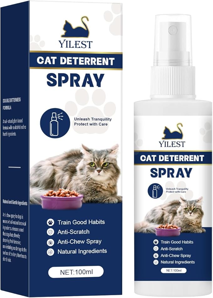 Cat Deterrent Spray - Indoor & Outdoor Anti-Scratch Cat Repellent for Furniture, Sofas, Rugs, Curtains, and Plants, Alcohol-Free & Non-Toxic Formula Repellent