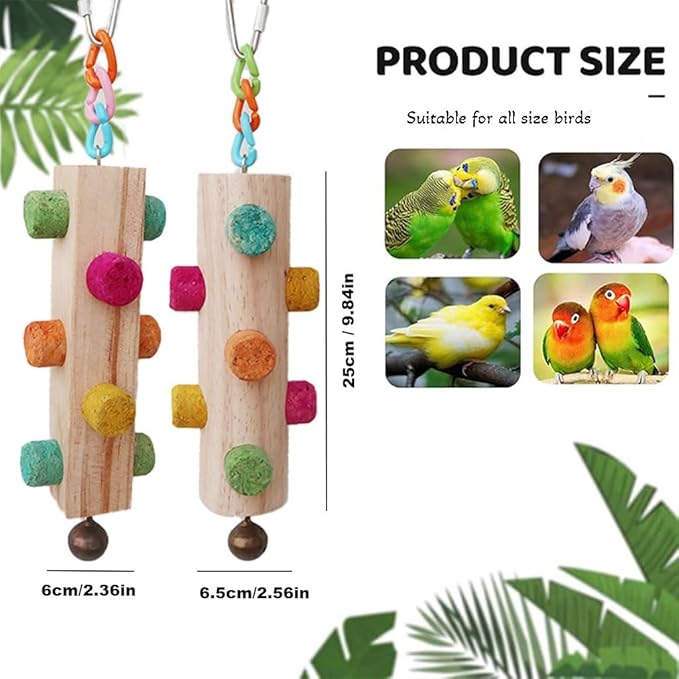 Wood Parrot Chew Toys,2 pcs Bird Cork Toys for Small Medium Large Birds Parrot,Woodpecker Feeding Toy for Macaws, Parakeets, Conures, Budgies, Finches Conure Cockatiel, Cockatoos etc
