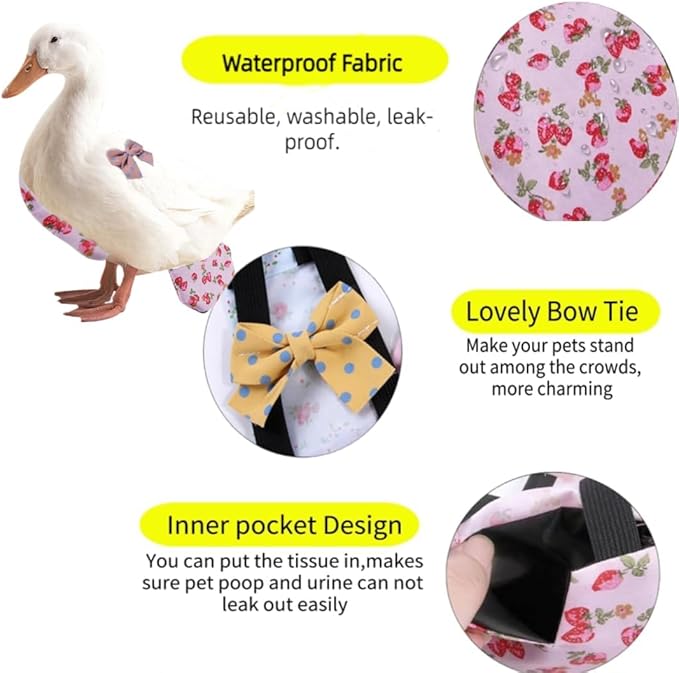 MANON ROSA Chicken Diapers Bantam Hens - Reusable 6-Piece Set with Bow Ties Poultry Nappies Washable Waterproof for Geese Pet Ducks Silkie (6D XS)
