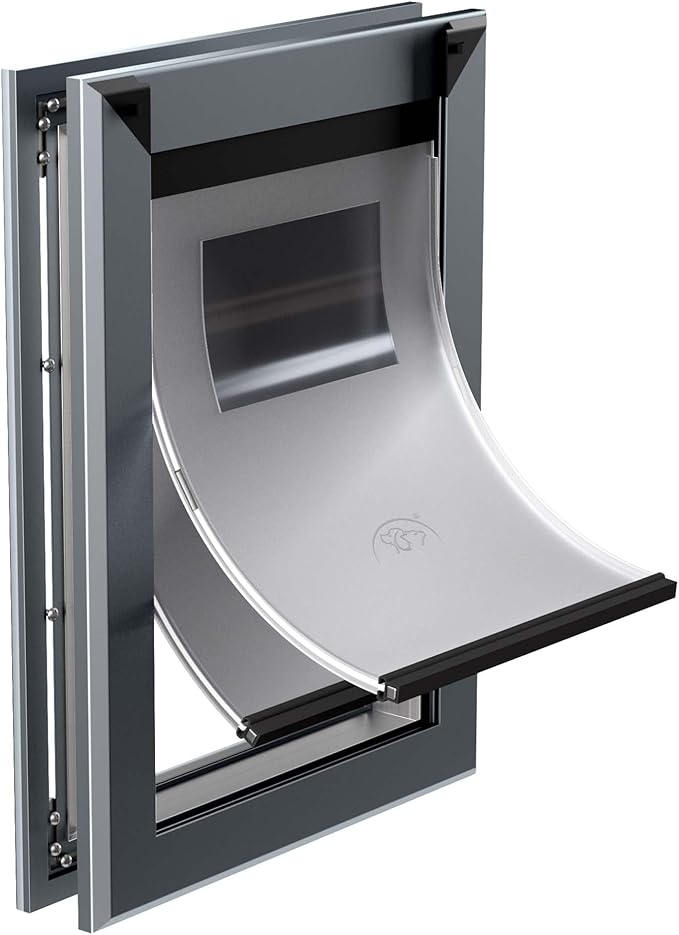 MAVRICFLEX Heavy Duty Doggy Door with Sliding Lock Panel, Aluminum Large Dog Door with Magnetic Double Flaps Dog Door for Large Dogs Up to 40lbs, Medium, Dark Gray
