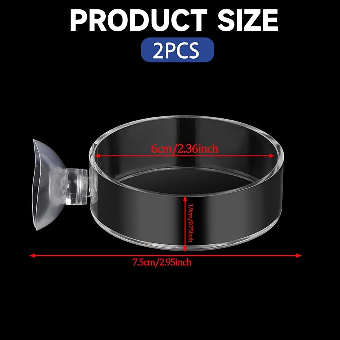 60mm Fish Tank Feeder Dish Aquarium Shrimp Feeder Dish with Suction Clear Fish Tank Feeding Bowl Round Clear Dishes Tray（2pcs）