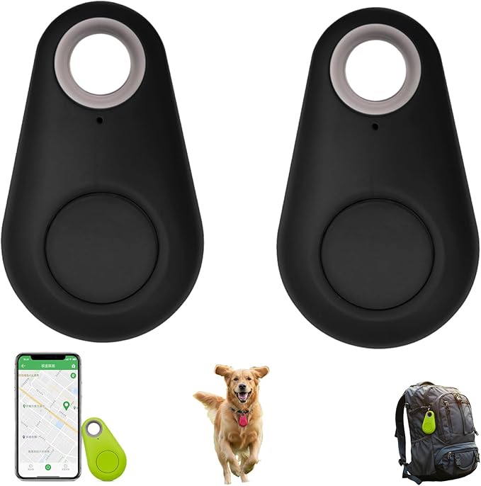 Two-Way Alarm Pet Location Tracker with Real-Time Tracking for Dogs, Cats, Keys, and Luggage, Waterproof Anti-Loss Device for Outdoor and Travel Use (Black,2Pcs)