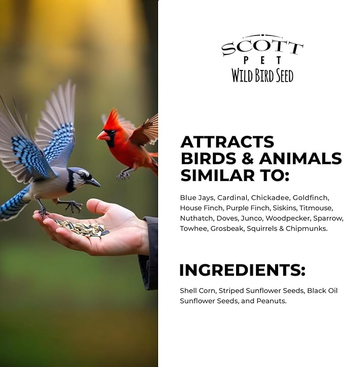 Scott Pet Wild Bird Seed, Wildlife Brunch Blend, 8.5 lbs Bag, Feed, Great for Platform Feeders, Food for Outside Wild Birds