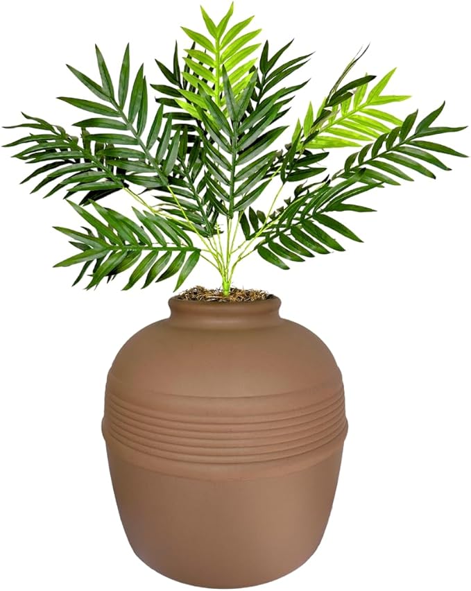 Good Pet Stuff Hidden Litter Box Planter, Decorative Cat Litter Enclosure with Carbon Filter, Artificial Plant, Easy Clean, Indoor Design, Original Round Style, Essentials Kit, Mocha Brown