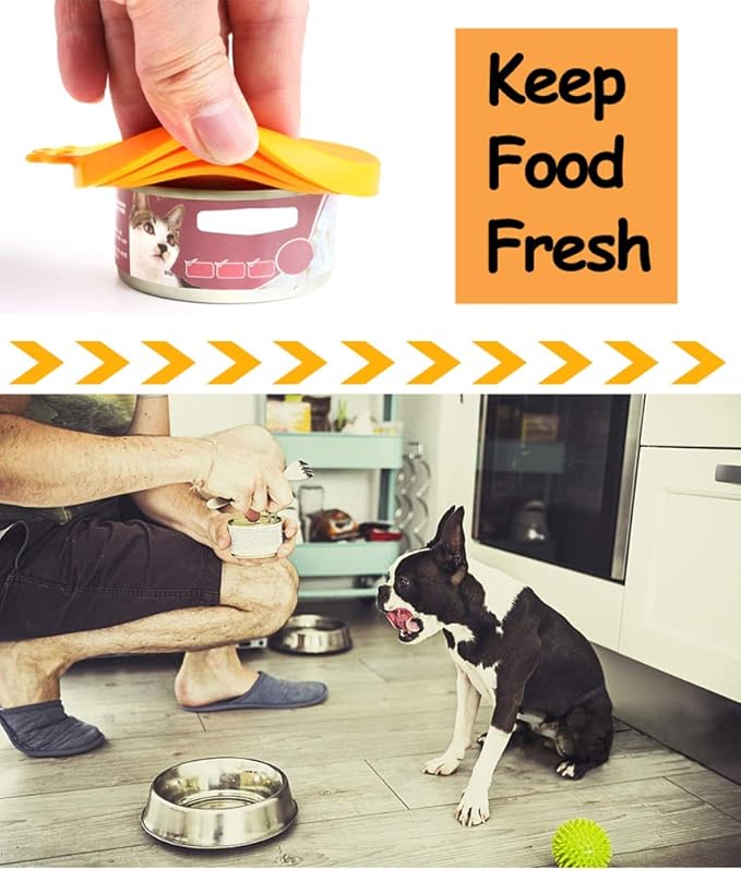 Comtim Pet Food Can Cover Silicone Can Lids for Dog and Cat Food(Universal Size,One fit 3 Standard Size Food Cans),Green and Orange