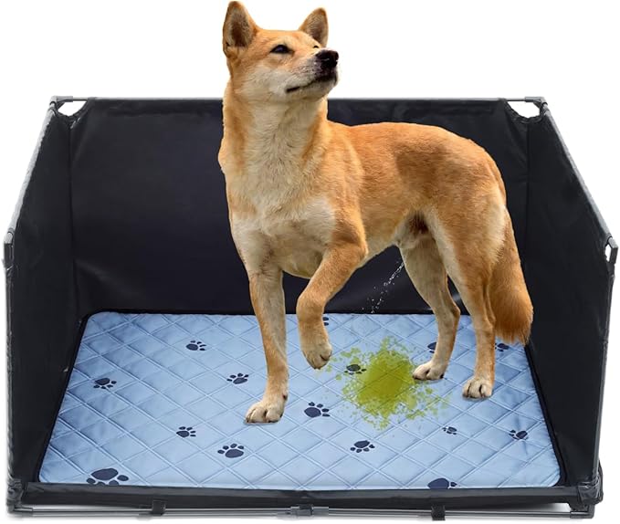 Dog Pee Pad Holder Tray with Washable Pee Pad - Foldable Indoor Potty Station for Small to Medium Dogs, Portable & Reusable Litter Box with High Walls (Large)