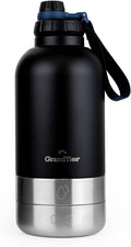 GrandTies Insulated Portable Water Bottle with 2 Detachable Dog Bowl Dispenser | Leak-Proof Food Travel Container | Walking, Hiking, Camping Accessory (64oz, Matte Black)