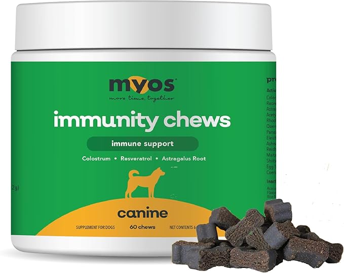 MYOS Immunity Chew for Dogs - Immune System Support, Antioxidants, Helps Cellular Health & Vitality- with Colostrum, Resveratrol, Astragalus Root, and Mushrooms- Daily Chewable Supplement