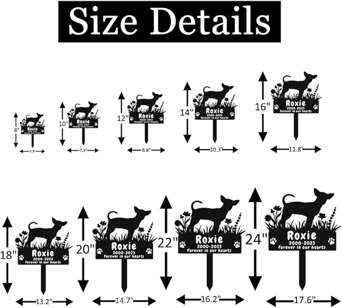 Personalized Chihuahua Dog Memorial Grave Marker, Custom Chihuahua Dog Memorial Garden Stake Metal Grave Marker Engraved Sign, Customized Dog Memorial Stake Dog Cemetery Marker