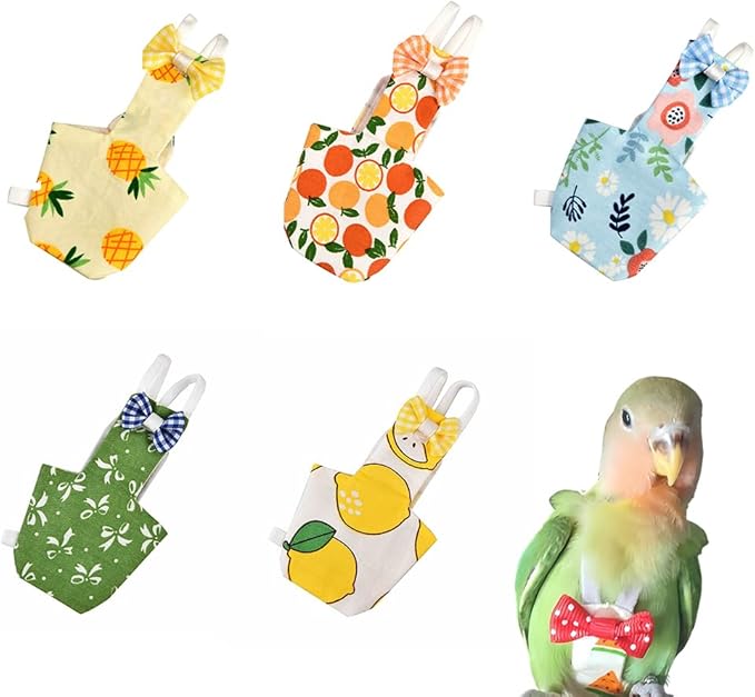 5 Pieces Bird Diapers Flight Suite Liners Reusable Washable Protective Nappy Clothes with Layer Cute Suit for Budgerigar Lovebird Cockatiel Monk Parakeet Crested myna (Male Budgerigar)