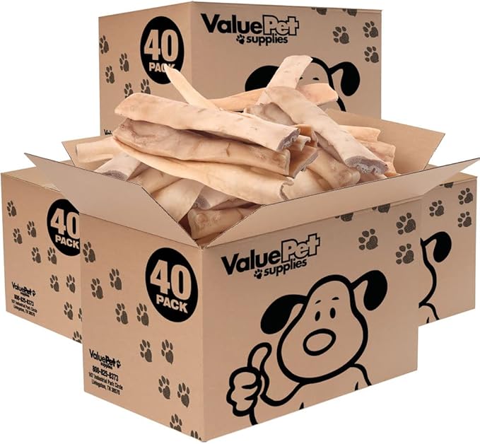 ValueBull Beef Cheek Slices, Long Lasting Dog Chews, Thick 9-10 Inch, 160 Count Bulk Pack - Long Lasting Dog Chews, Rich in Collagen, Single Ingredient, Cleans Teeth