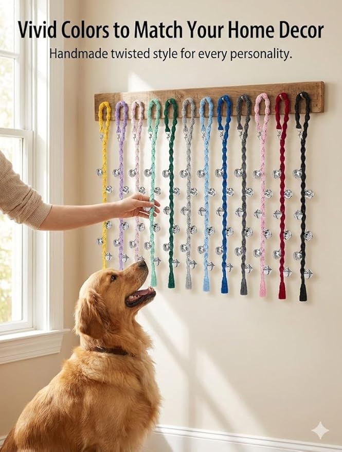 Dog Bells to Go Outside & Puppy Potty Training, Adjustable Dog Door Bell Ring to Go Potty, Handmade with Premium Yarn. Twisted Style, Pure Black