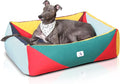 Washable Rectangle Dog Bed with Removable Cover, Color-Block Gingham Cotton Large Dog Sofa, Durable Breathable Scratch Resistant Pet Bed, Large