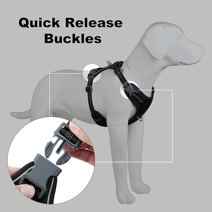 Plutus Pet No Pull Dog Harness, Release at Neck, Soft Padded, Reflective Adjustable Dog Vest Harness for Small, Medium, Large Dogs(Black, XL)