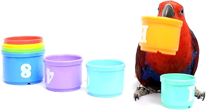 Hypeety Pet Bird Parrot Educational Stacking Cup Treat Toy Colorful Training Toy Intelligence Development Playing Training Toy for Macaw Budgies Parakeet Cockatoo