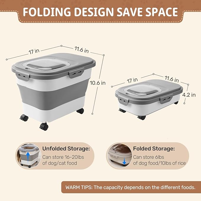 Dog Food Storage Container Up to 2pack*20LB,Collapsible Dog Food Container with Travel Silicone Bowl and Scoop for Dog/Cat/Bird Food/Cat litter,Keep Dry Food Fresh,Easy to Move.