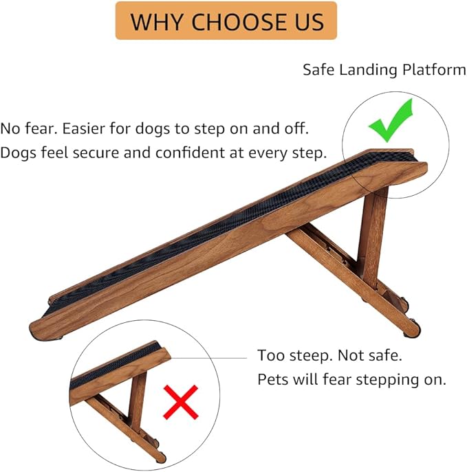 beeNbkks Pet Ramp for Small Dogs Cats, Foldable Wooden Dog Ramp with Safe Landing Platform and Non-Slip Traction Rubber Mat, 4 Adjustable Heights, for Elderly Injured Pet to Reach Couch Sofa High Bed