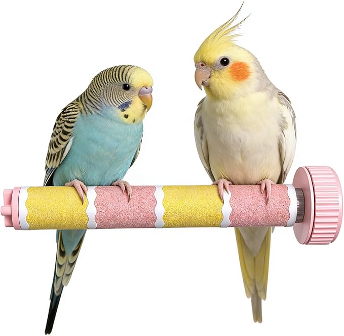Bird Perch Stand Sandblasted Rough-Surface Cage Accessories,Parrot Beak & Claw Grinding Stone Sticks,Safe Non-Toxic Claw Trimmer Chew Toy for Parakeets,Cockatiels,Finches,Lovebirds