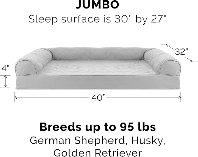Furhaven Replacement Dog Bed Cover Quilted Sofa-Style, Machine Washable - Silver Gray, Jumbo (X-Large)