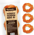 A Freschi srl Turkey Tendons for Dogs, USA-Sourced, Healthy Dog Treats, Rawhide-Free Puppy Chews, Long Lasting, All Natural, Hypoallergenic Dog Treats for Medium Breeds, 3 Count Pack Ring (M)