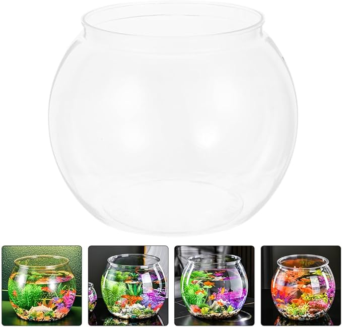 Angoily 5.11 Inch Transparent Plastic Fish Bowl Small Round Aquarium Tank for Goldfish Desktop Office Home Decor Portable Small Aquarium