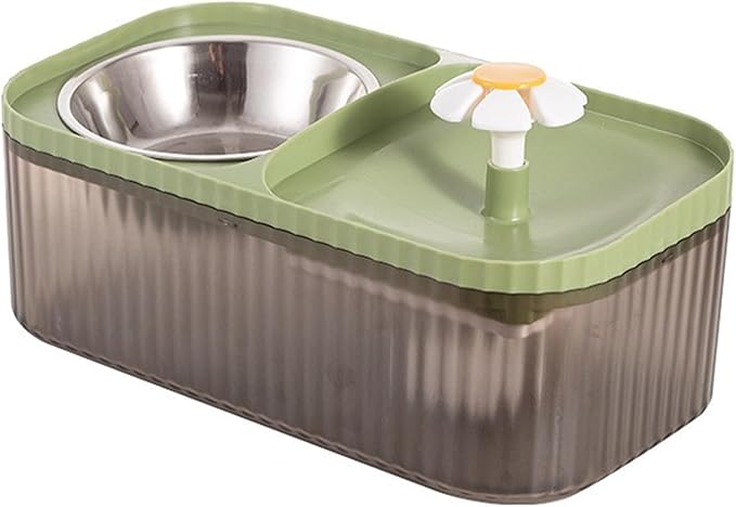 2 in 1 Cat Water Fountain and Food Bowl,Cat Fountain Water Bowl,Pet Water Bowl Fountain,Automatic Pet Water Dispenser,Cat Food and Water Bowl Set,Cat Feeding and Watering Supplies(Green)