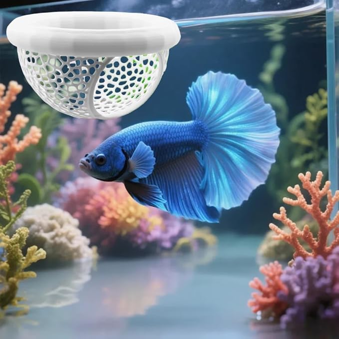 Laoha 2 PCS Floating Betta Hammock & Shrimp Shelter – 3D Printed Aquarium Decor with Feeding Ring, Safe Resting Spot for Betta Fish, Shrimp and Small Fish(2, White)