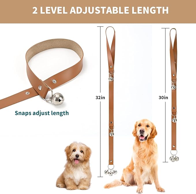 Brown Leather Hanging Door Bells for Dogs to Ring to Go Potty Training Doorbells Tools to Go Outside Dog Accessories Upgraded Puppy Essentials for Home (Silver Jingle Bells)