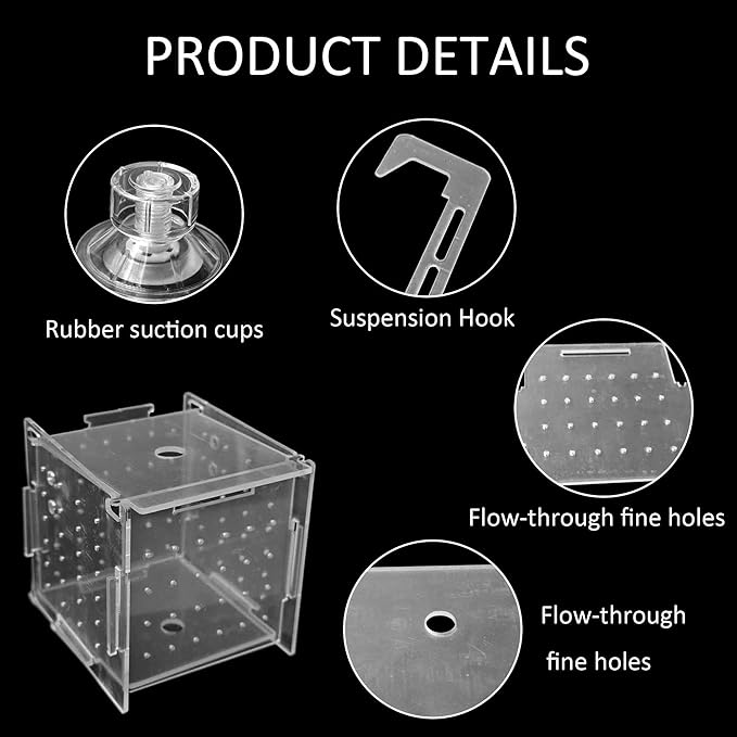 3.9 x 3.9 x 3.9 inch Acrylic Fish Breeding Box, Transparent Isolation Hatchery Incubator with Suction Cups for Guppy Shrimp Small Baby Fishes Aquarium Nursery Tank