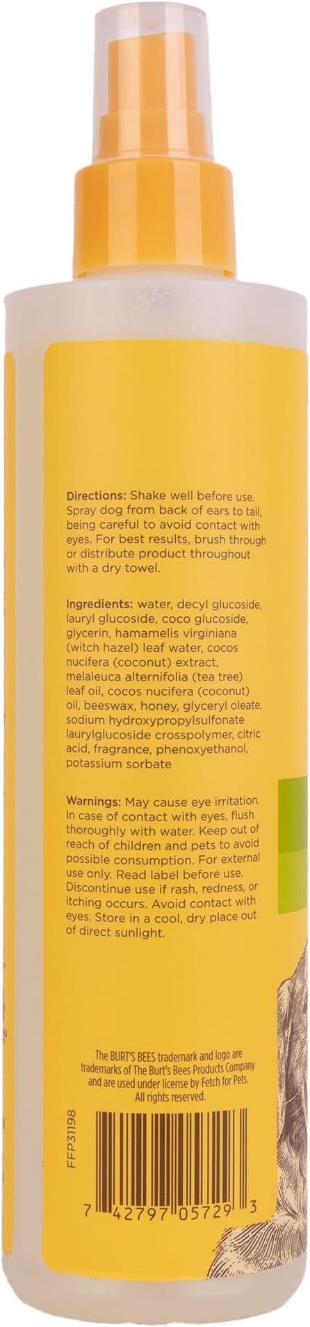 BURT'S BEES FOR PETS Deodorizing Spray for Dogs with With Hazel, Lemongrass and Sage Fragrance, 99% Natural Origin Formulas, Best Waterless Dog Shampoo - Gentle Dry Shampoo for Dogs, 10 oz