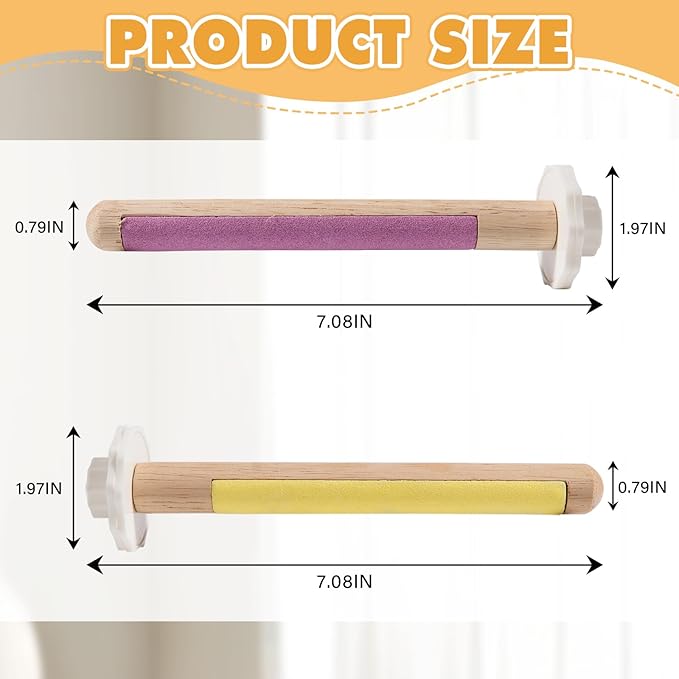 2pcs Wooden Bird Perch, Parrot Cage Perches with Grinding, No Hurt Foot Claw Grinding Bird Stand for Cockatiels, Parakeets, Lovebirds