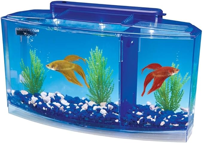 Penn-Plax Deluxe Triple Betta Bow Aquarium Tank - Includes Under Gravel Filter & Plastic Plants - 0.7 Gallon