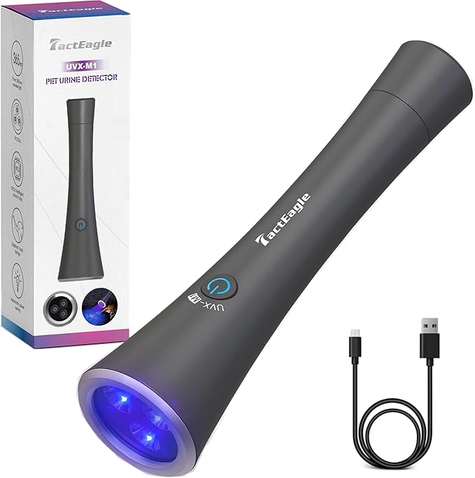 UV Flashlight Black Light, 365nm Blacklight Pet Urine Detector, Rechargeable Blacklight Flashlight for Dog/Cat Urine Stains, Bed Bug, Resin Curing, Scorpions Finder, Grey