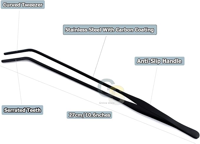 G.S Aquarium Tweezers Long Reptiles Feeding Tongs for Aquatic Plants Spider Snakes Lizards (10.6" Curved)