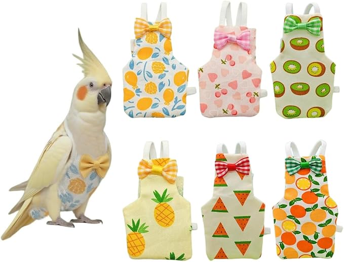 Bird Diapers for Parrot, Cockatiels Conure Monk Parakeets Pigeon, Reusable Parrot Nappy, Bird Clothes for Parrots (Yellow, M, Count, 6)