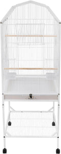 White Bird Cage with Stand Rolling Wheels 18x18x54 Inch for Medium Small Birds, Open Top Metal Cockatiel Parrot Cage with Removable Tray Storage Shelf for Parakeets Lovebirds Finches