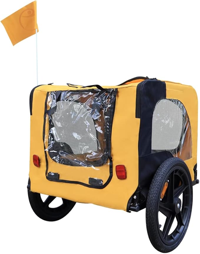 HomVent Dog Bike Trailer - Folding Pet Carrier Wagon with 16 Inch Wheels for Small and Large Dogs