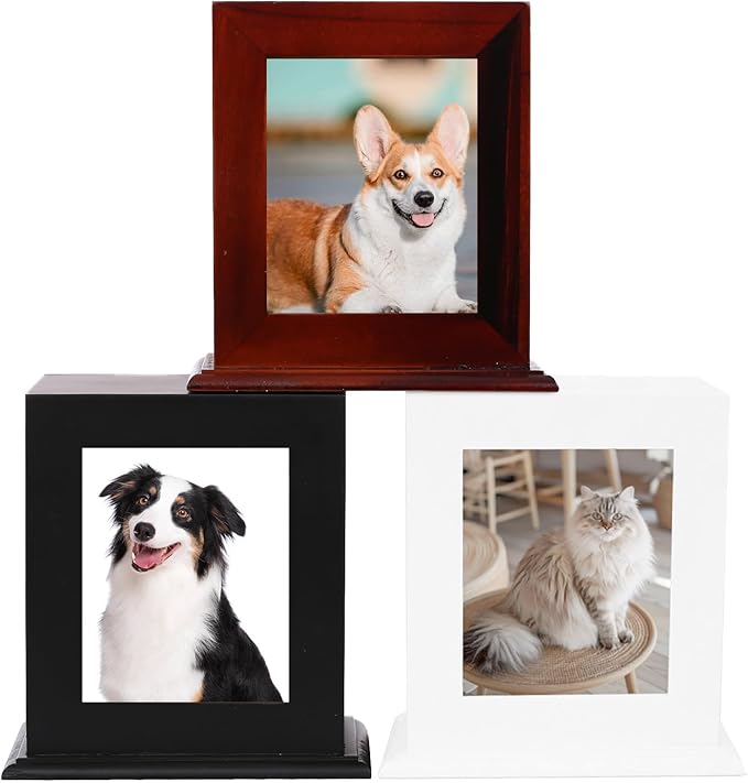 BRKURLEG Pet Urns for Dogs, Wood Pet Urn with Photo Frame, Dog Urn for Ashes, Pets Ashes Box Cremation for Cats Dogs, Suitable for Most Pets, Memorial Box for Dog